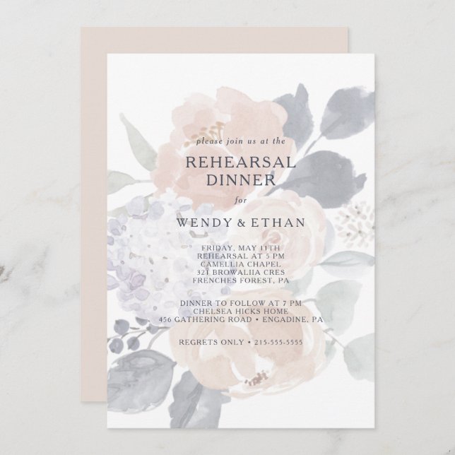 Simple Rustic Floral Rehearsal Dinner Invitation (Front/Back)