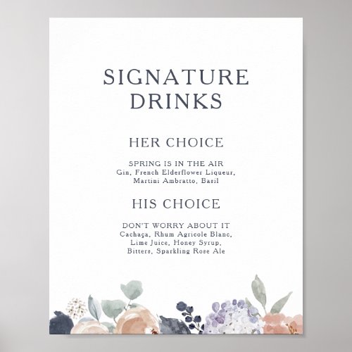 Simple Rustic Floral Signature Drinks Sign