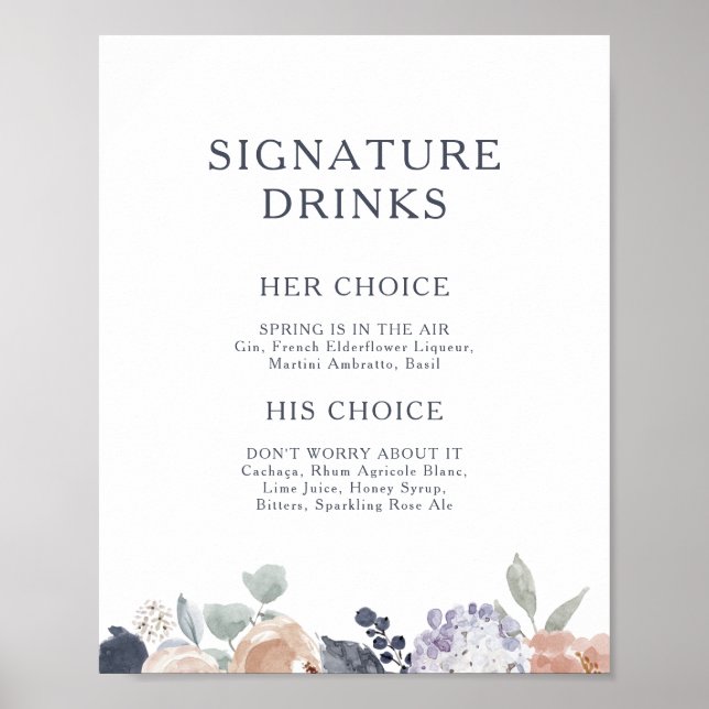 Simple Rustic Floral Signature Drinks Sign (Front)