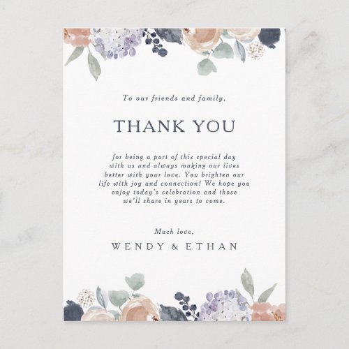 Simple Rustic Floral Thank You Reception Card