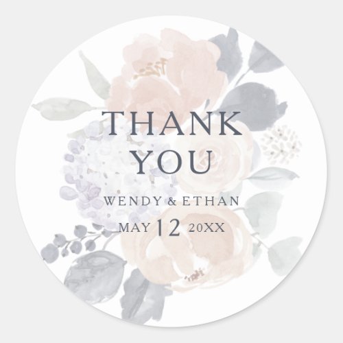 Simple Rustic Floral Thank You Wedding Favor Classic Round Sticker