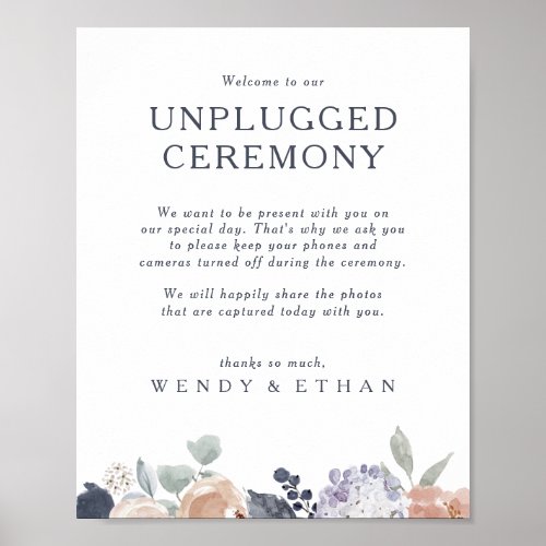 Simple Rustic Floral Unplugged Ceremony Sign