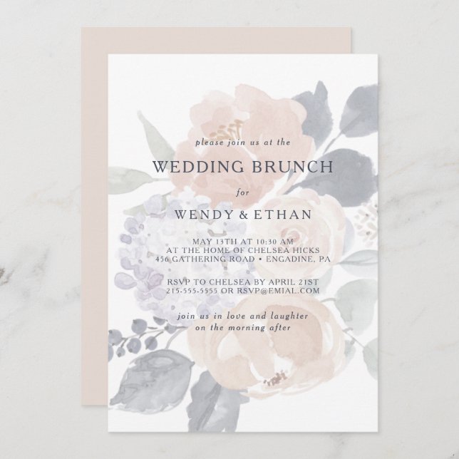 Simple Rustic Floral Wedding Brunch Invitation (Front/Back)