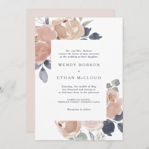 Simple Rustic Floral Wedding Invitation