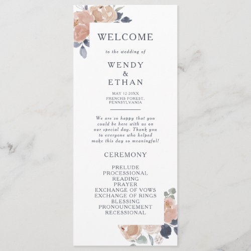 Simple Rustic Floral Wedding Program