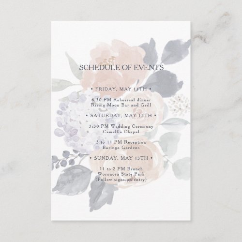 Simple Rustic Floral Wedding Schedule of Events Enclosure Card