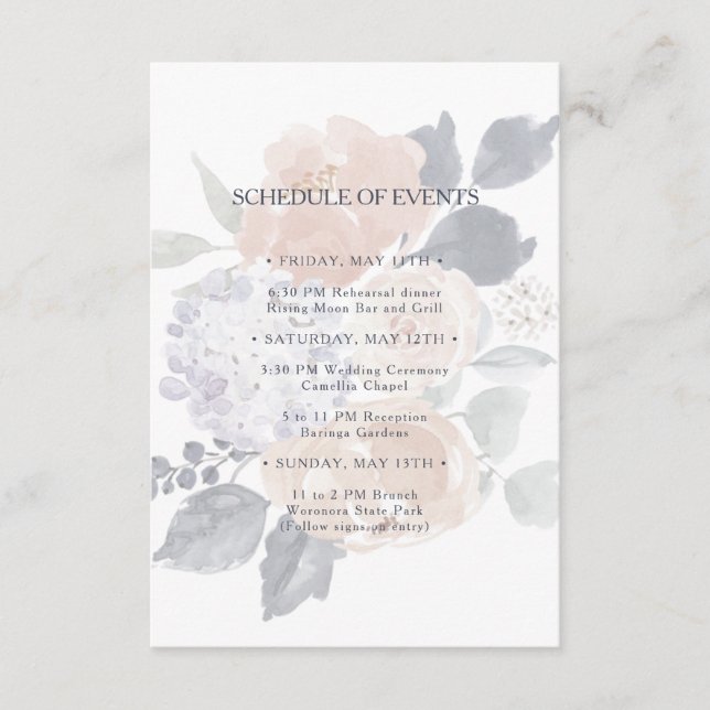 Simple Rustic Floral Wedding Schedule of Events Enclosure Card (Front)
