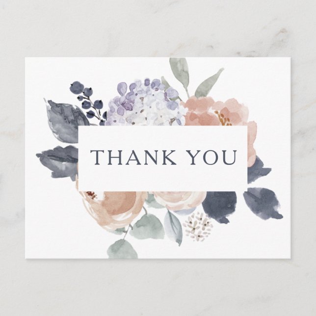 Simple Rustic Floral Wedding Thank You Postcard (Front)