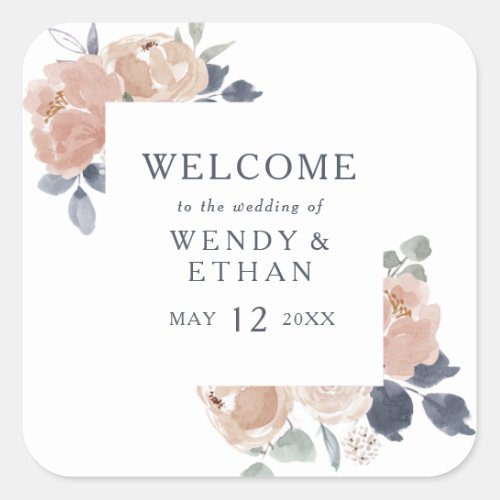 Simple Rustic Floral Wedding Welcome Square Sticker