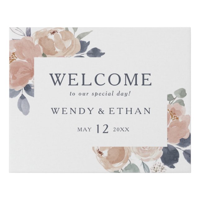 Simple Rustic Floral Welcome Faux Canvas Print (Front)