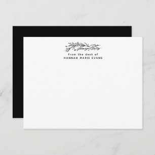 Simple Rustic From The Desk Of Black Botanical Note Card