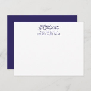 Simple Rustic From The Desk Of Navy Blue Botanical Note Card