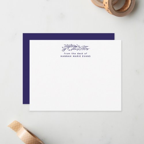 Simple Rustic From The Desk Of Navy Blue Botanical Note Card