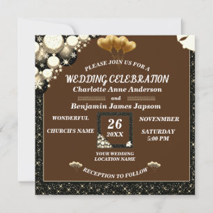 Simple Rustic Glitter Wooden Wedding Invitation