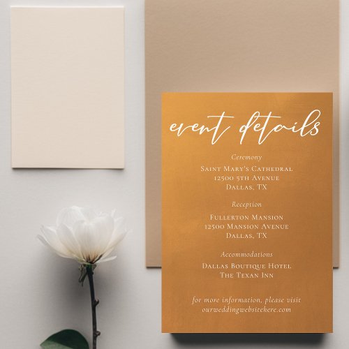 Simple Rustic Gold Boho Wedding Event Details Enclosure Card