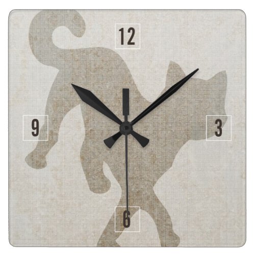 Simple Rustic Graphic Cat Square Wall Clock