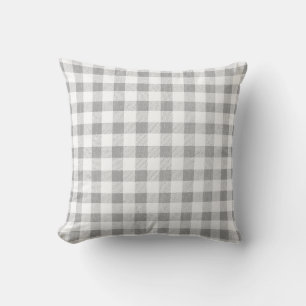 Simple Rustic Gray White Gingham Plaid Throw Pillow