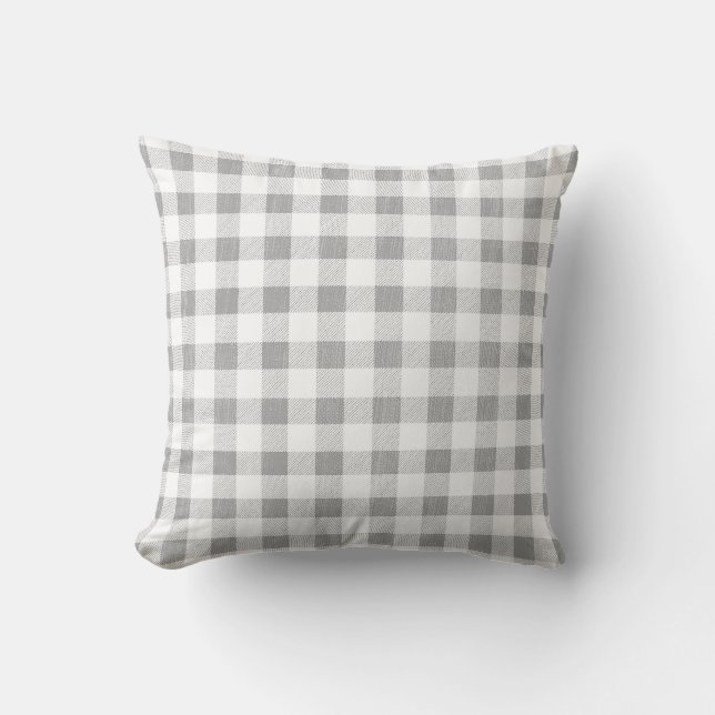 Simple Rustic Gray White Gingham Plaid  Throw Pillow (Front)