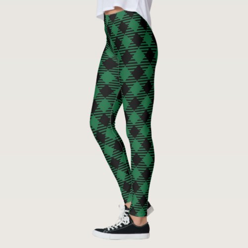 Simple Rustic Green Minimalist Cute Plaid Leggings