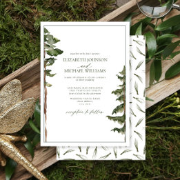 Simple Rustic Green Pine Tree Forest Wedding Invitation