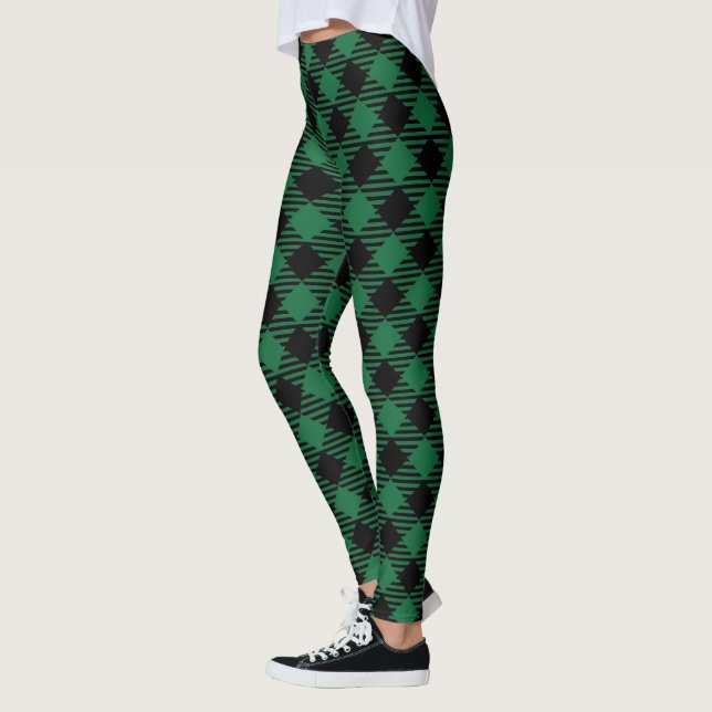 Simple Rustic Green Plaid Leggings (Left)