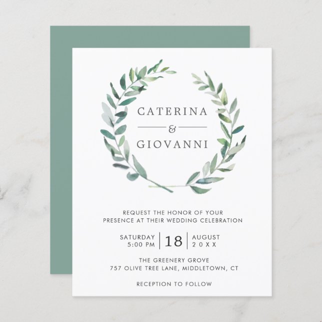 Simple Rustic Greenery Budget Wedding Invitation (Front/Back)