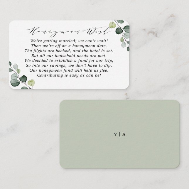 Simple Rustic Greenery Eucalyptus Honeymoon Wish  Enclosure Card (Front/Back)