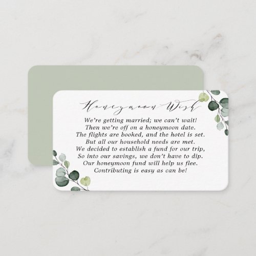 Simple Rustic Greenery Eucalyptus Honeymoon Wish  Enclosure Card