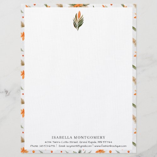 Simple Rustic Greenery Floral  Monogram Letterhead