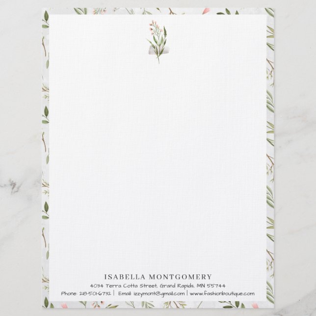 Simple Rustic Greenery | Monogram Letterhead (Front)