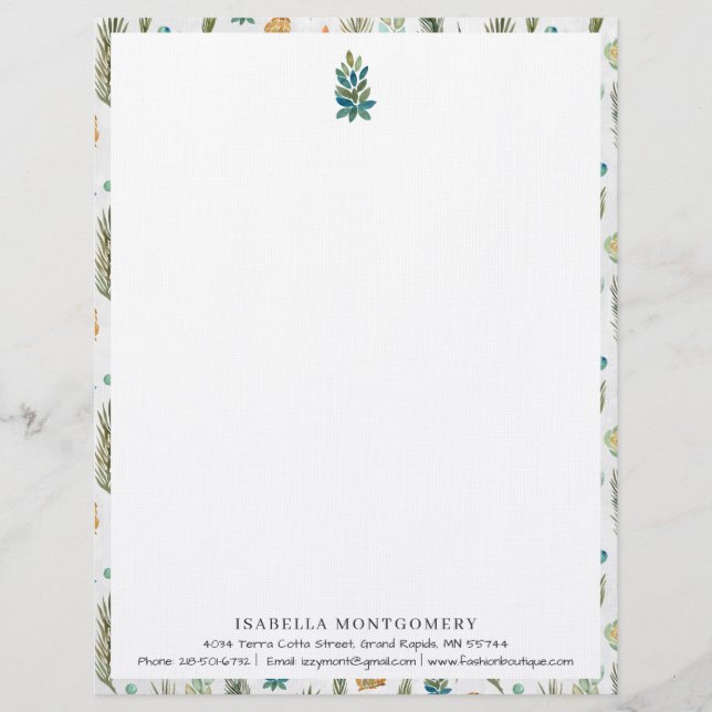 Simple Rustic Greenery | Monogram Letterhead (Front)