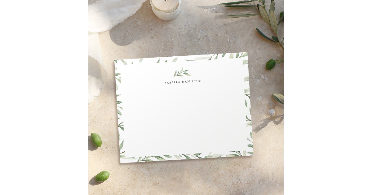 Simple rustic greenery Personalized Stationery Note Card | Zazzle