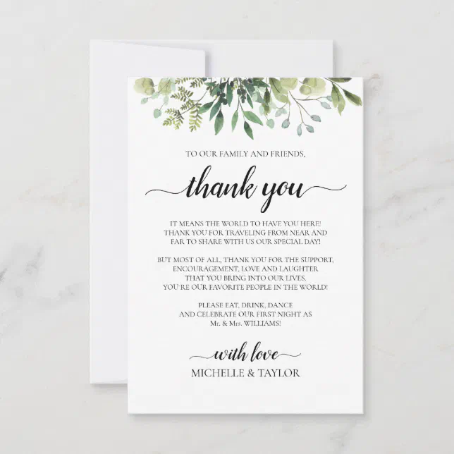 Simple Rustic Greenery Thank You Card | Zazzle