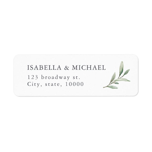 Simple rustic greenery wedding return address label