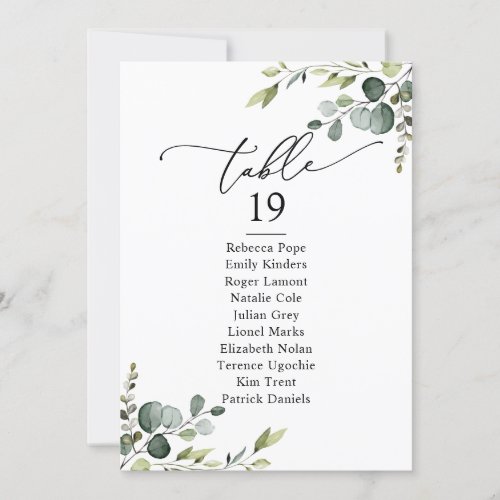 Simple Rustic Greenery Wedding Seating Chart Cards