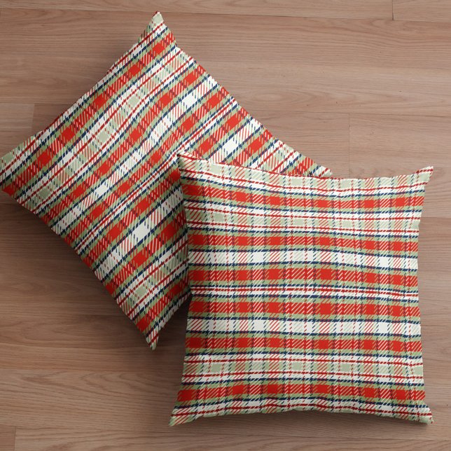 Simple Rustic Holiday Plaid Cute Red Green Plaid Throw Pillow (Rustic red and green plaid simple minimalist throw pillow)