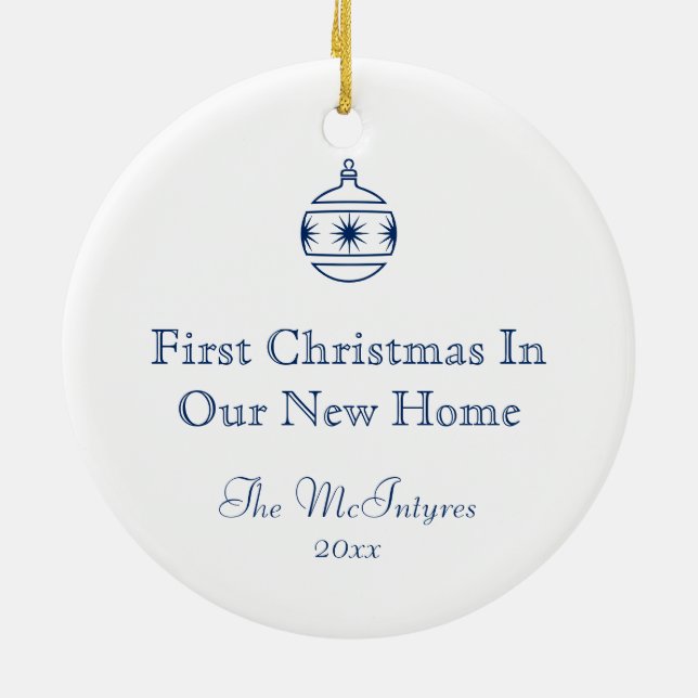 Simple Rustic House Blue New Address Housewarming Ceramic Ornament (Back)