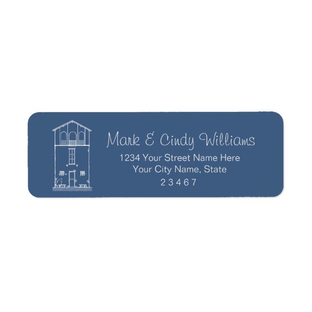 Simple Rustic House Blueprint Blue Return Address Label (Front)