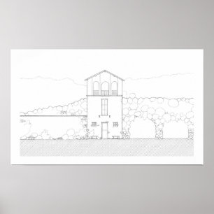 Simple Rustic House Modern Black and White Drawing Poster