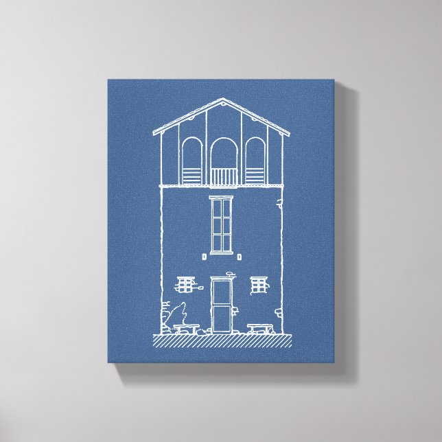 Simple Rustic House Modern Blueprint | Navy Blue Canvas Print (Front)