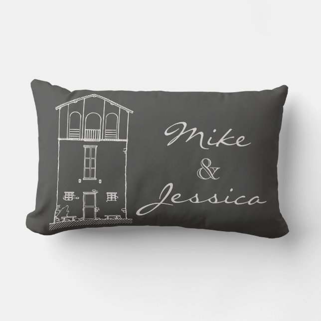 Simple Rustic House Modern Chalkboard Drawing Lumbar Pillow (Front)