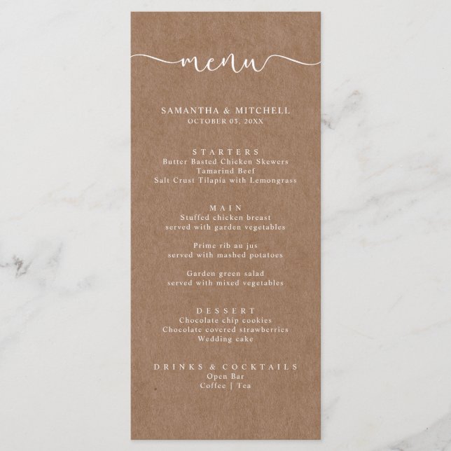 Simple Rustic Kraft Brown Menu (Front)