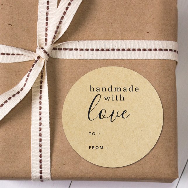 Simple Rustic Kraft Handmade with Love Classic Round Sticker (Creator Uploaded)
