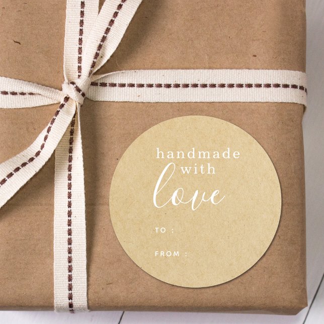 Simple Rustic Kraft Handmade with Love Classic Round Sticker (Creator Uploaded)