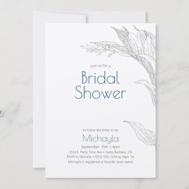 Simple Rustic Kraft  Minimal Leaf Bridal Shower Invitation (Front)