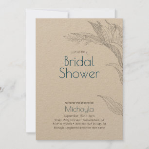 Simple Rustic Kraft Minimal Leaf Bridal Shower Invitation
