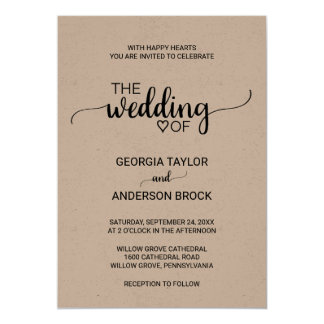 Simple Rustic Kraft Modern Calligraphy Wedding Invitation