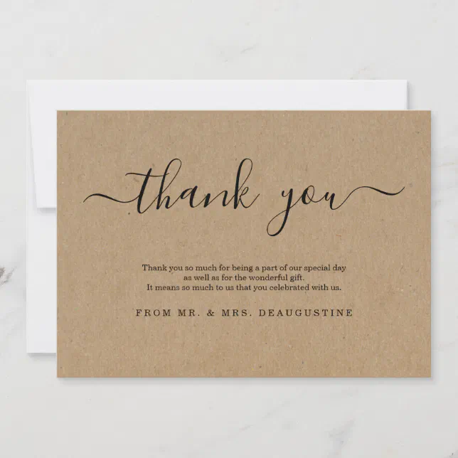 Simple Rustic Kraft Paper Thank You Card | Zazzle