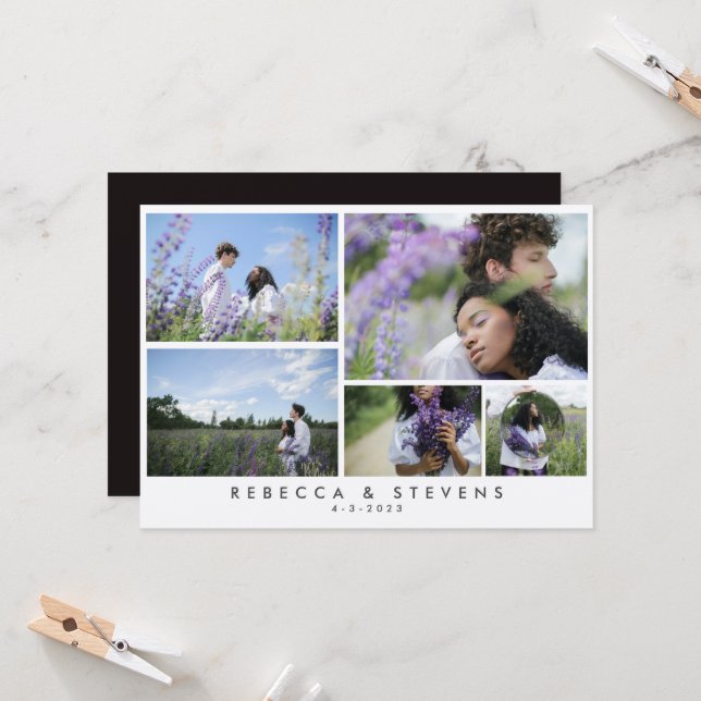 Simple Rustic Kraft Photo Collage Script Wedding Invitation (Front/Back In Situ)