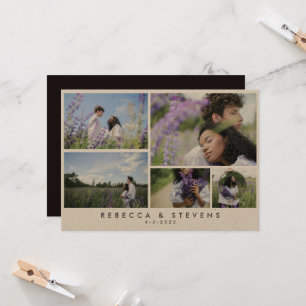 Simple Rustic Kraft Photo Collage Script Wedding Invitation